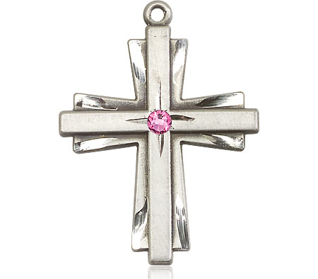 Sterling Silver Cross Medal with a 3mm Rose Swarovski stone