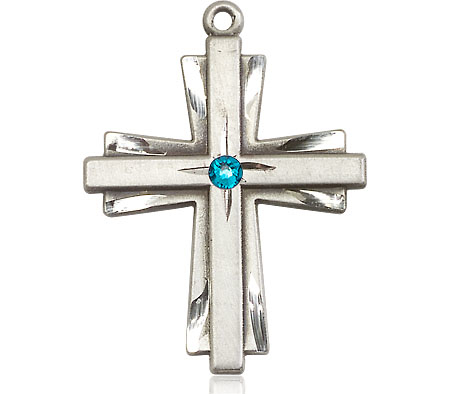 Sterling Silver Cross Medal with a 3mm Zircon Swarovski stone