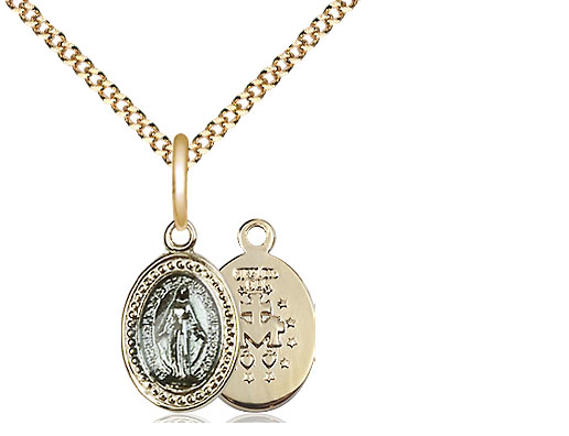 Gold Plate Sterling Silver Miraculous Pendant on a 18 inch Gold Plate Light Curb chain