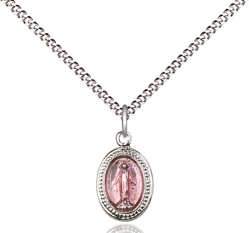 Sterling Silver Miraculous Pendant on a 18 inch Light Rhodium Light Curb chain