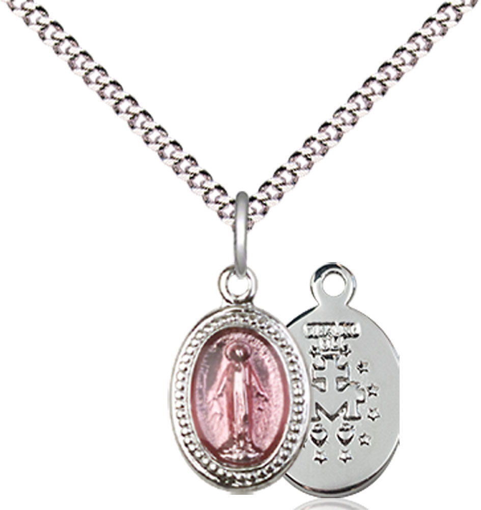 Sterling Silver Miraculous Pendant on a 18 inch Light Rhodium Light Curb chain