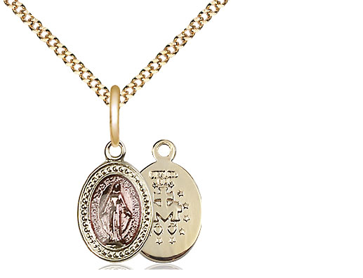 Gold Plate Sterling Silver Miraculous Pendant on a 18 inch Gold Plate Light Curb chain