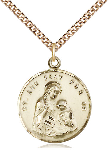14kt Gold Filled Saint Ann Pendant on a 24 inch Gold Filled Heavy Curb chain