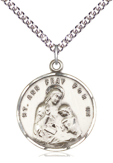 Sterling Silver Saint Ann Pendant on a 24 inch Sterling Silver Heavy Curb chain