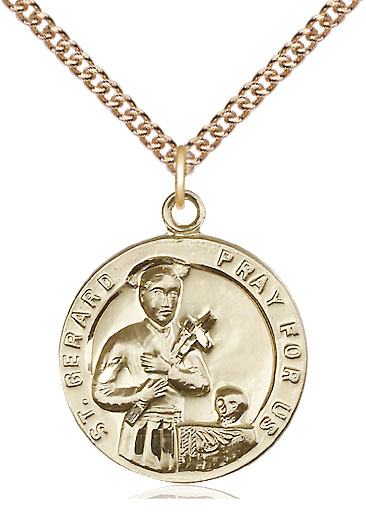 14kt Gold Filled Saint Gerard Pendant on a 24 inch Gold Filled Heavy Curb chain