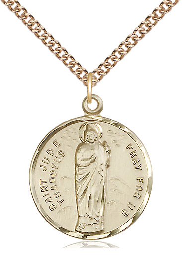 14kt Gold Filled Saint Jude Pendant on a 24 inch Gold Filled Heavy Curb chain