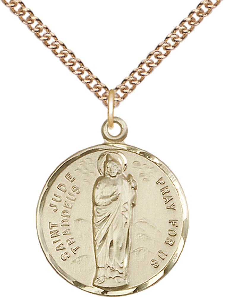 14kt Gold Filled Saint Jude Pendant on a 24 inch Gold Filled Heavy Curb chain