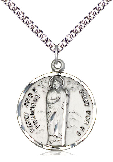 Sterling Silver Saint Jude Pendant on a 24 inch Sterling Silver Heavy Curb chain