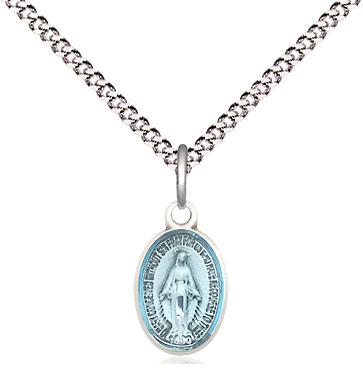 Sterling Silver Miraculous Pendant on a 18 inch Light Rhodium Light Curb chain