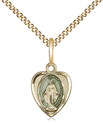 14kt Gold Filled Miraculous Pendant on a 18 inch Gold Plate Light Curb chain