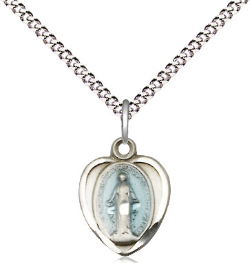 Sterling Silver Miraculous Pendant on a 18 inch Light Rhodium Light Curb chain