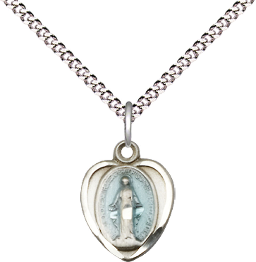 Sterling Silver Miraculous Pendant on a 18 inch Light Rhodium Light Curb chain