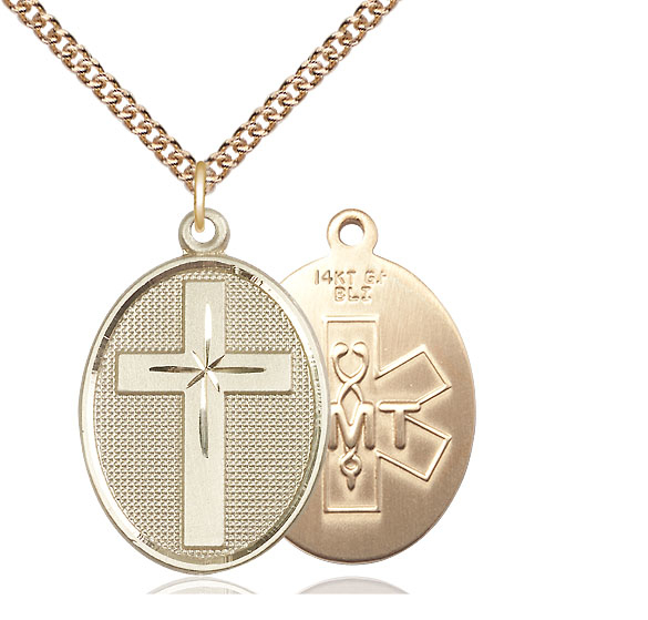 14kt Gold Filled Cross EMT Pendant on a 24 inch Gold Filled Heavy Curb chain