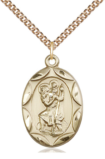 14kt Gold Filled Saint Christopher Pendant on a 24 inch Gold Filled Heavy Curb chain