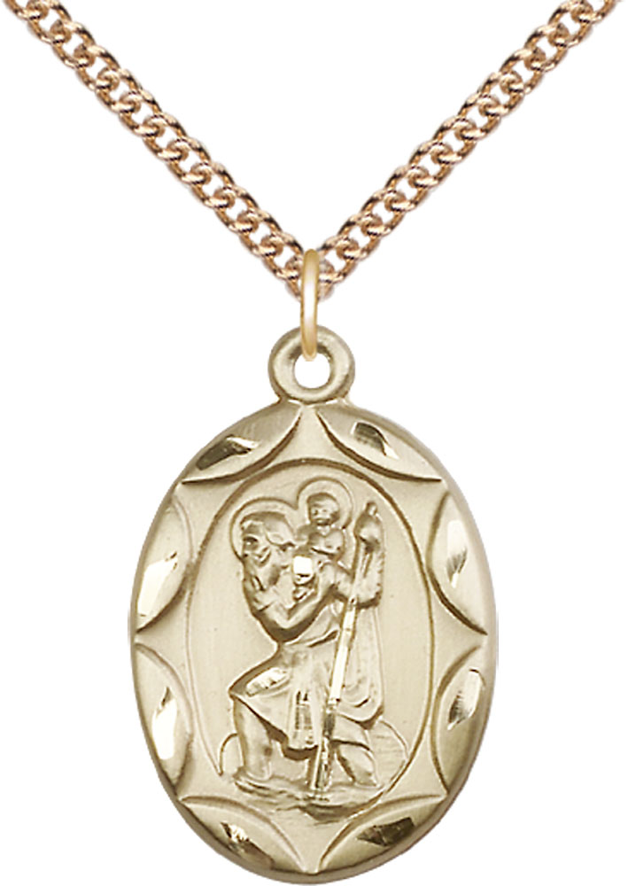 14kt Gold Filled Saint Christopher Pendant on a 24 inch Gold Filled Heavy Curb chain