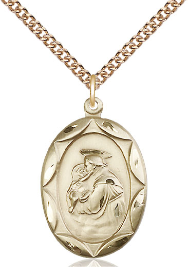 14kt Gold Filled Saint Anthony Pendant on a 24 inch Gold Filled Heavy Curb chain