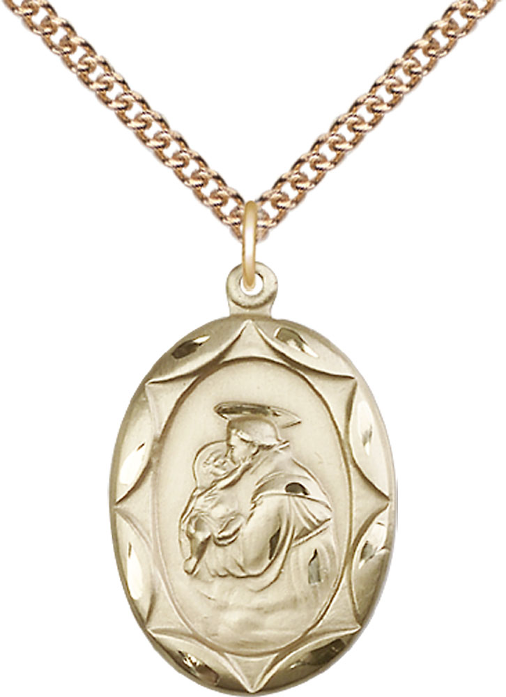 14kt Gold Filled Saint Anthony Pendant on a 24 inch Gold Filled Heavy Curb chain