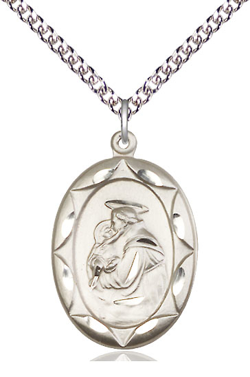 Sterling Silver Saint Anthony Pendant on a 24 inch Sterling Silver Heavy Curb chain