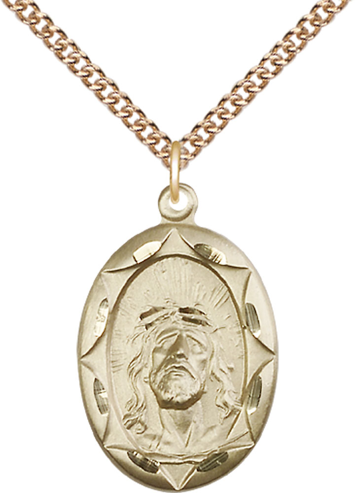 14kt Gold Filled Ecce Homo Pendant on a 24 inch Gold Filled Heavy Curb chain