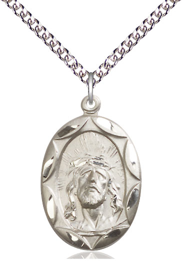 Sterling Silver Ecce Homo Pendant on a 24 inch Sterling Silver Heavy Curb chain