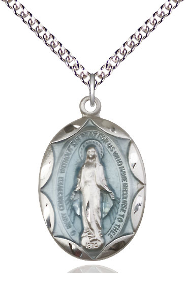 Sterling Silver Miraculous Pendant on a 24 inch Sterling Silver Heavy Curb chain