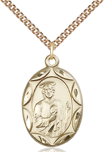 14kt Gold Filled Saint Jude Pendant on a 24 inch Gold Filled Heavy Curb chain