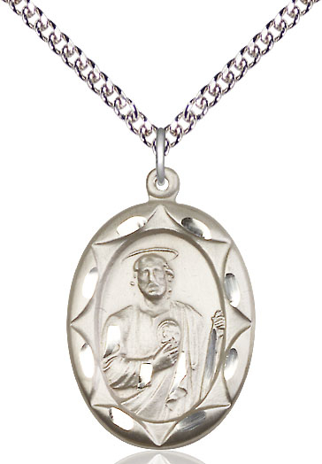 Sterling Silver Saint Jude Pendant on a 24 inch Sterling Silver Heavy Curb chain