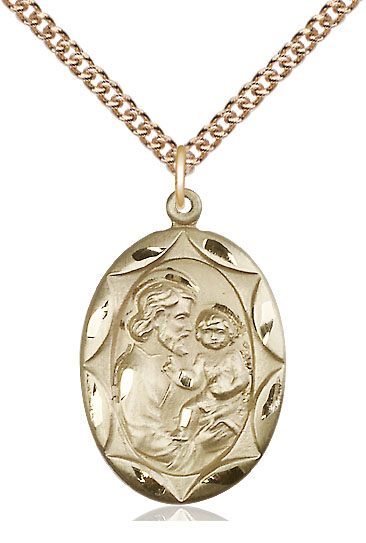 14kt Gold Filled Saint Joseph Pendant on a 24 inch Gold Filled Heavy Curb chain