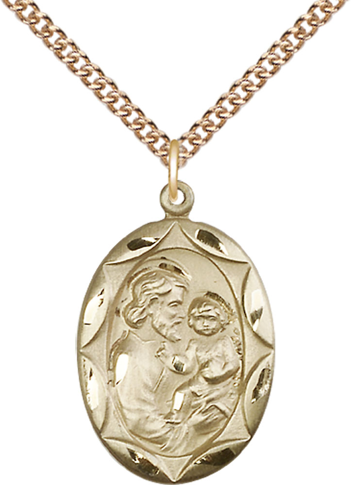 14kt Gold Filled Saint Joseph Pendant on a 24 inch Gold Filled Heavy Curb chain