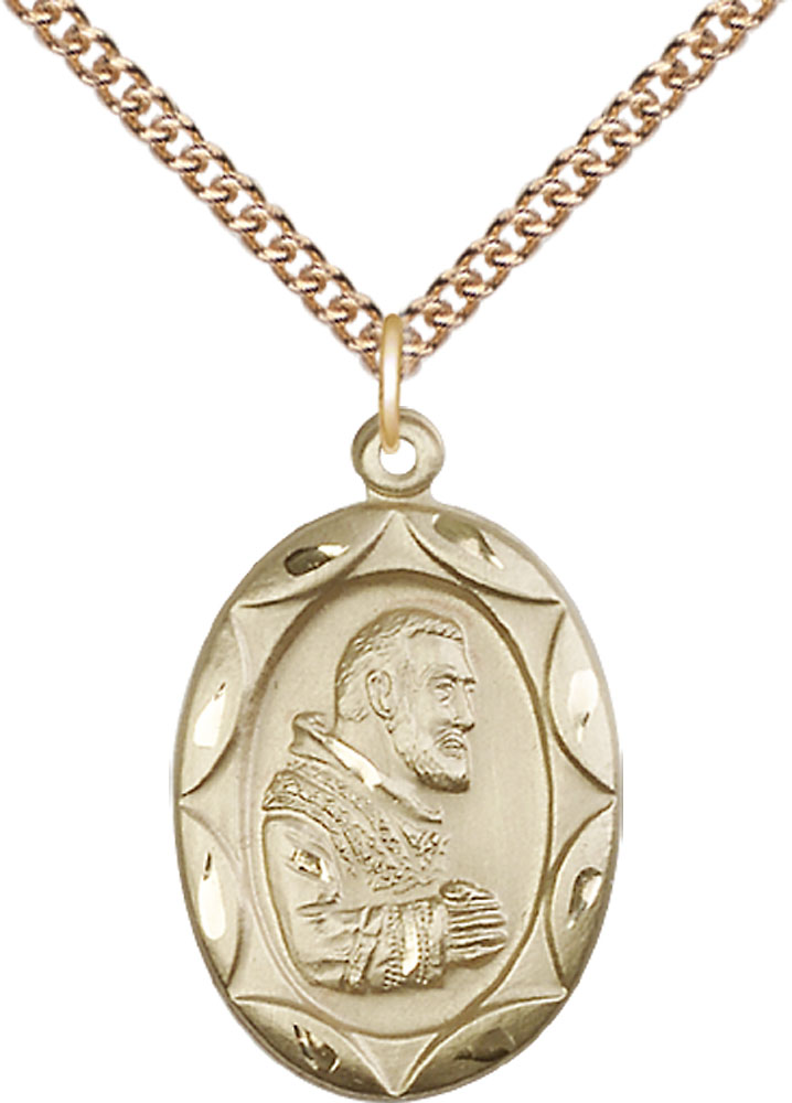 14kt Gold Filled Saint Pio of Pietrelcina Pendant on a 24 inch Gold Filled Heavy Curb chain