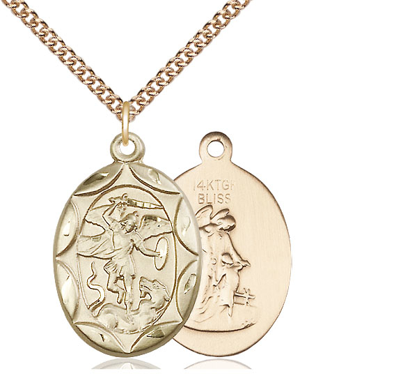 14kt Gold Filled Saint Michael the Archangel Pendant on a 24 inch Gold Filled Heavy Curb chain