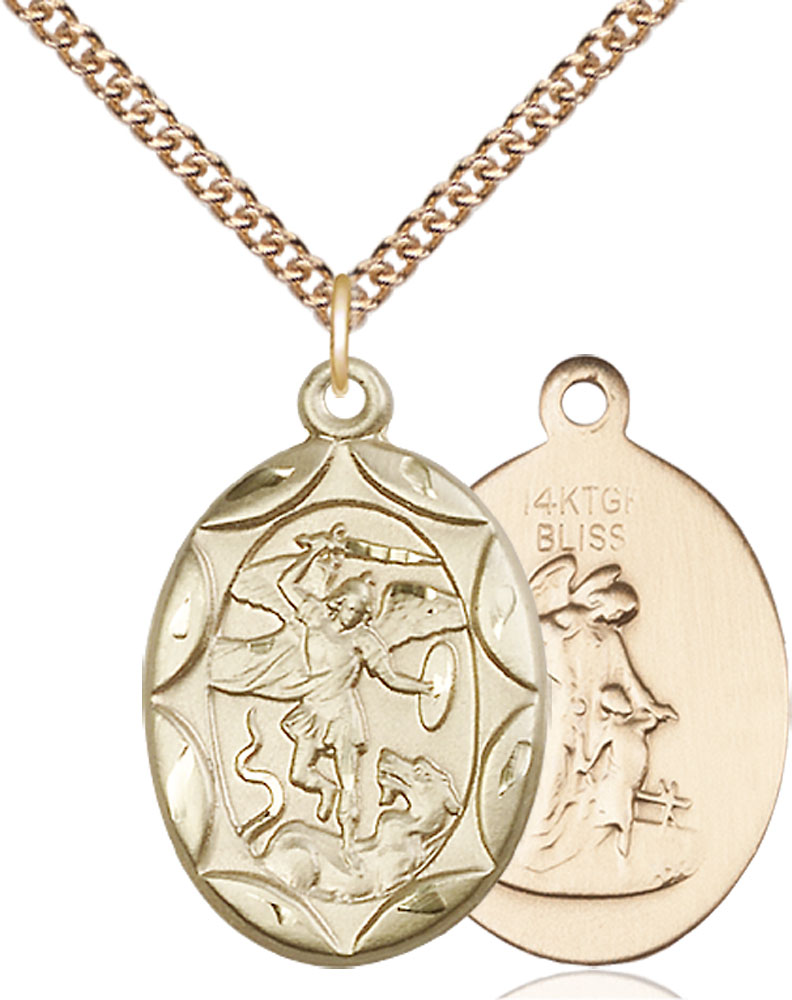14kt Gold Filled Saint Michael the Archangel Pendant on a 24 inch Gold Filled Heavy Curb chain