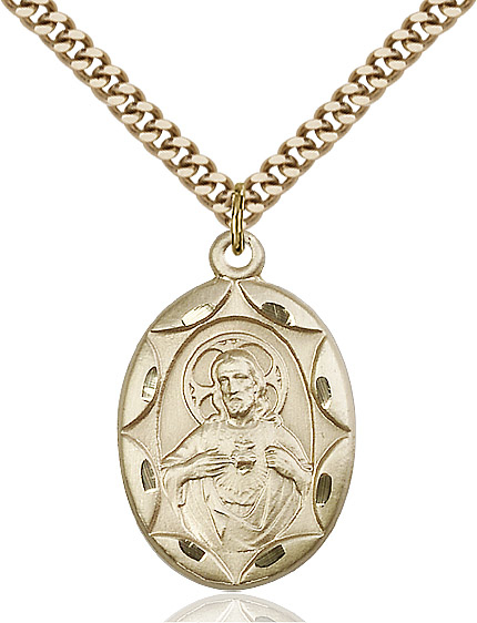 14kt Gold Filled Scapular Pendant on a 24 inch Gold Plate Heavy Curb chain