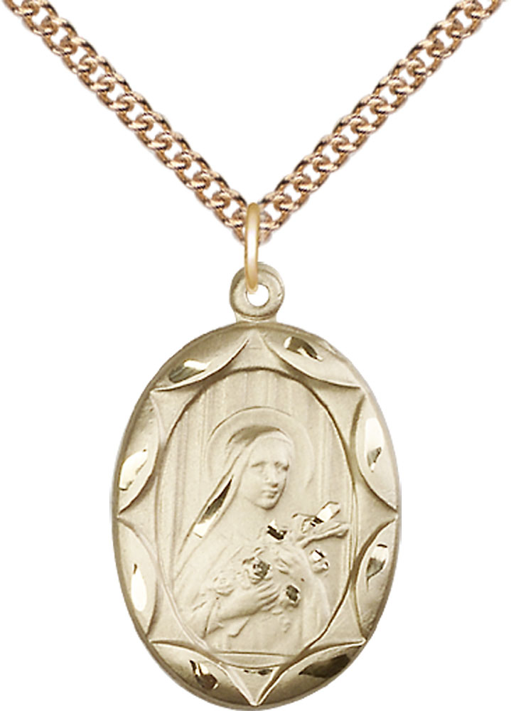 14kt Gold Filled Saint Theresa Pendant on a 24 inch Gold Filled Heavy Curb chain