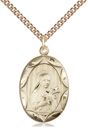 14kt Gold Filled Saint Theresa Pendant on a 24 inch Gold Filled Heavy Curb chain