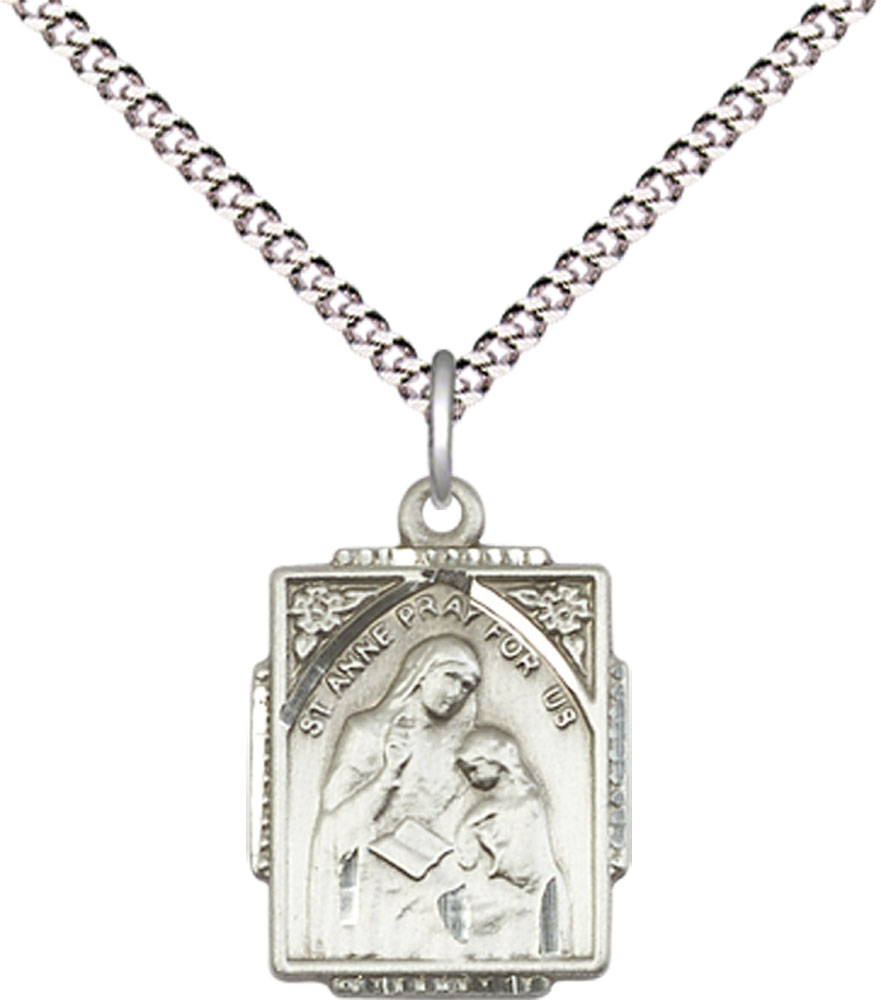 Sterling Silver Saint Anne Pendant on a 18 inch Light Rhodium Light Curb chain