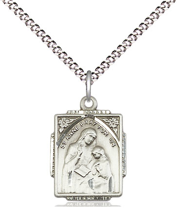 Sterling Silver Saint Anne Pendant on a 18 inch Light Rhodium Light Curb chain