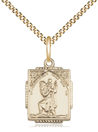 14kt Gold Filled Saint Christopher Pendant on a 18 inch Gold Plate Light Curb chain