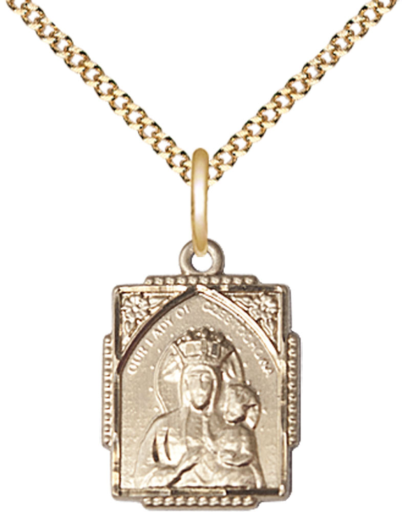 14kt Gold Filled Our Lady of Czestochowa Pendant on a 18 inch Gold Plate Light Curb chain