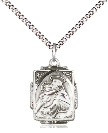 Sterling Silver Saint Anthony Pendant on a 18 inch Light Rhodium Light Curb chain