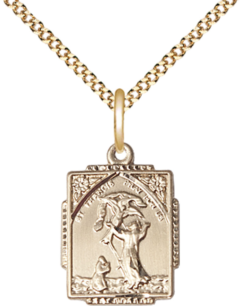 14kt Gold Filled Saint Francis of Assisi Pendant on a 18 inch Gold Plate Light Curb chain