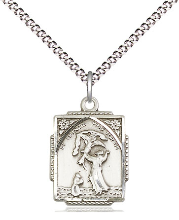 Sterling Silver Saint Francis of Assisi Pendant on a 18 inch Light Rhodium Light Curb chain