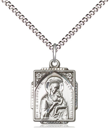 Sterling Silver Our Lady of Perpetual Help Pendant on a 18 inch Light Rhodium Light Curb chain