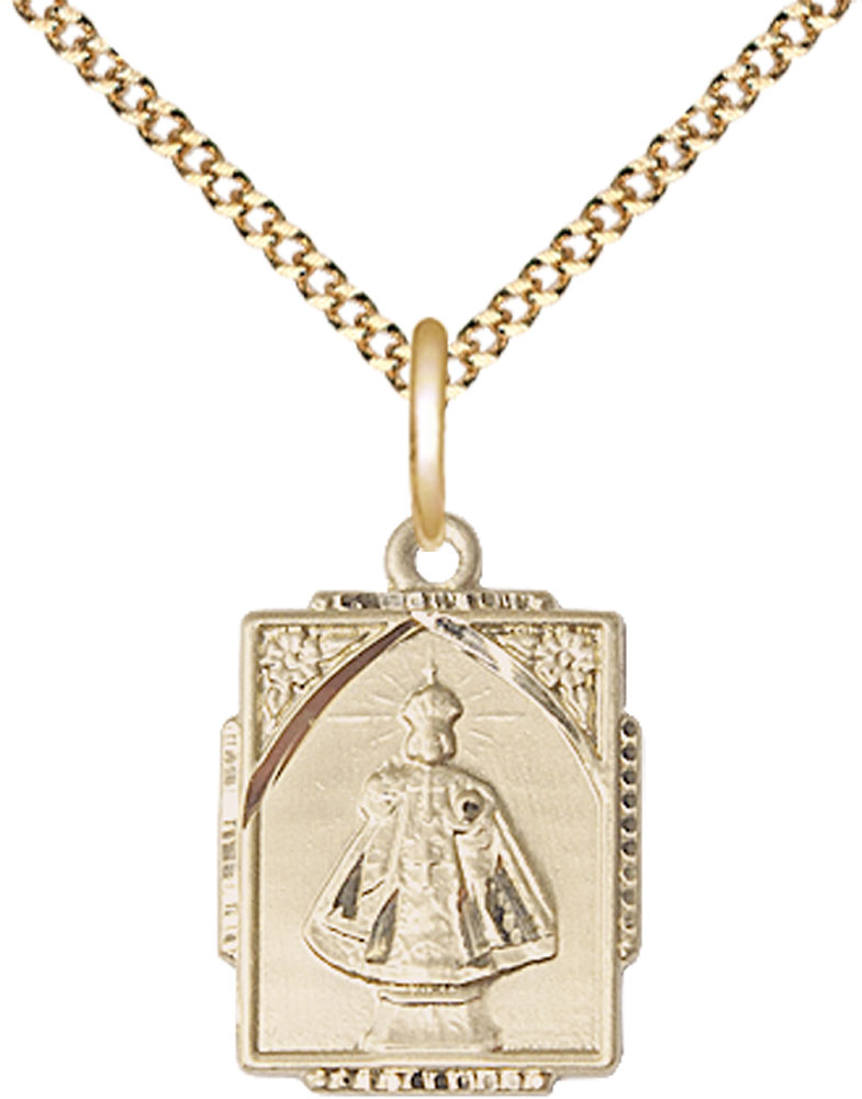 14kt Gold Filled Infant of Prague Pendant on a 18 inch Gold Plate Light Curb chain