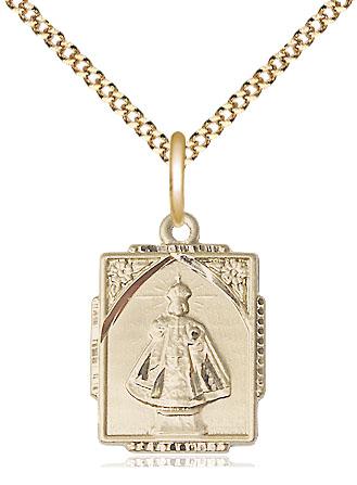 14kt Gold Filled Infant of Prague Pendant on a 18 inch Gold Plate Light Curb chain