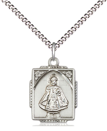 Sterling Silver Infant of Prague Pendant on a 18 inch Light Rhodium Light Curb chain