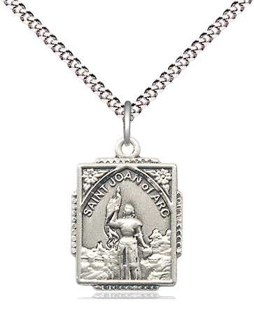 Sterling Silver Saint Joan of Arc Pendant on a 18 inch Light Rhodium Light Curb chain