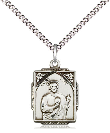 Sterling Silver Saint Jude Pendant on a 18 inch Light Rhodium Light Curb chain