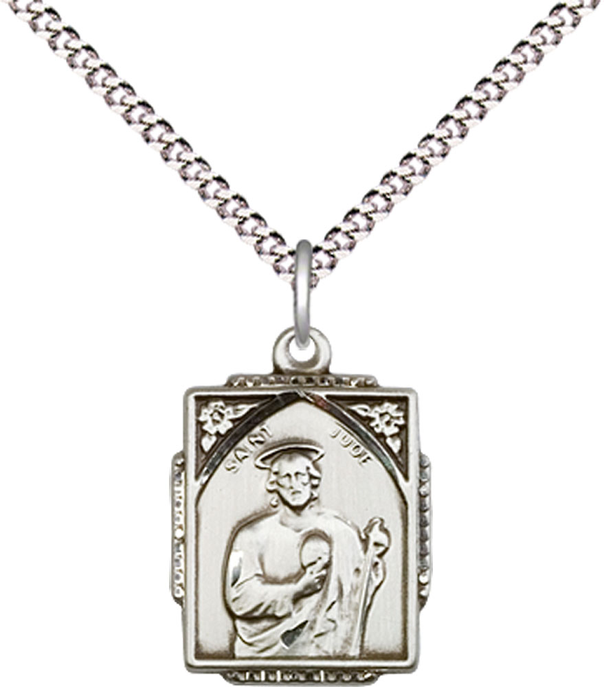 Sterling Silver Saint Jude Pendant on a 18 inch Light Rhodium Light Curb chain