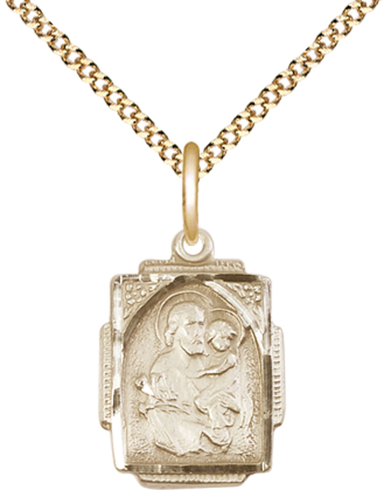 14kt Gold Filled Saint Joseph Pendant on a 18 inch Gold Plate Light Curb chain